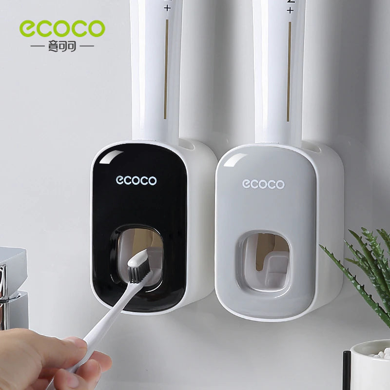 ECOCO Automatic Toothpaste Dispenser Wall Mount Bathroom Bathroom Accessories Waterproof Toothpaste Squeezer Toothbrush Holder