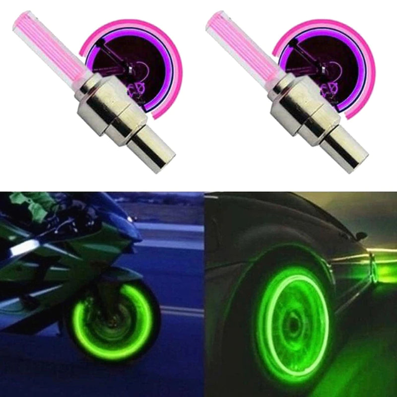 2PCS Bike Light LED Flash Wheel Tire Valve Cap Car Lights 4 Colors Tire Lamp for Car Motorcycle Bicycle