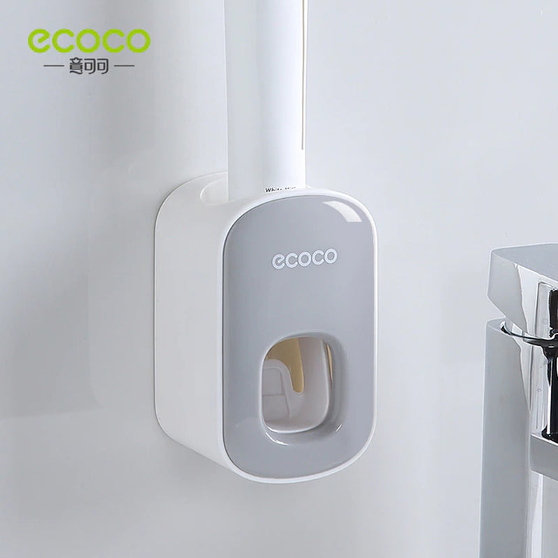 ECOCO Automatic Toothpaste Dispenser Wall Mount Bathroom Bathroom Accessories Waterproof Toothpaste Squeezer Toothbrush Holder